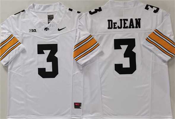 Men%27s Iowa Hawkeyes #3 Cooper DeJean White F.U.S.E. Stitched Jersey